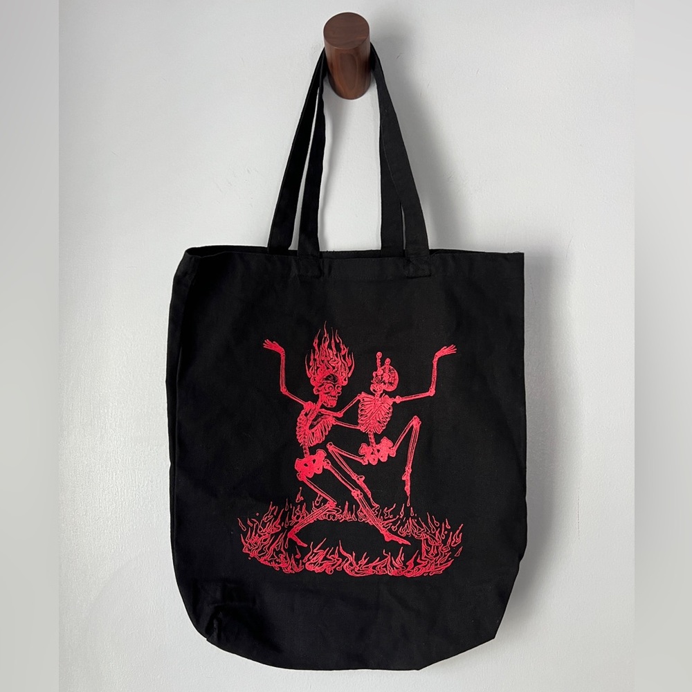 Danny Elfman Dancing Skeletons Canvas Tote Bag in Black/Red